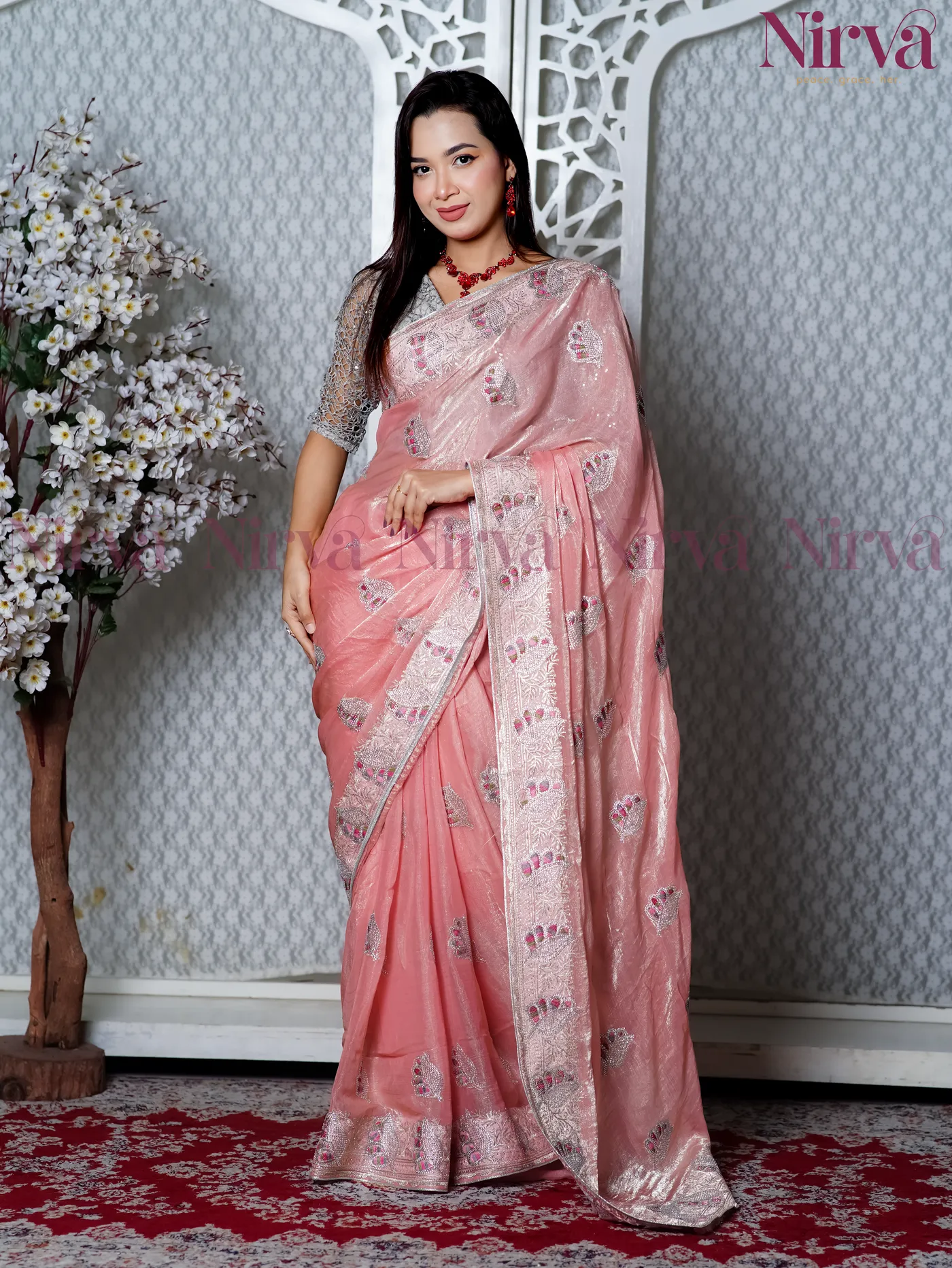 Peach Shimmer Buti Saree - Complete Set